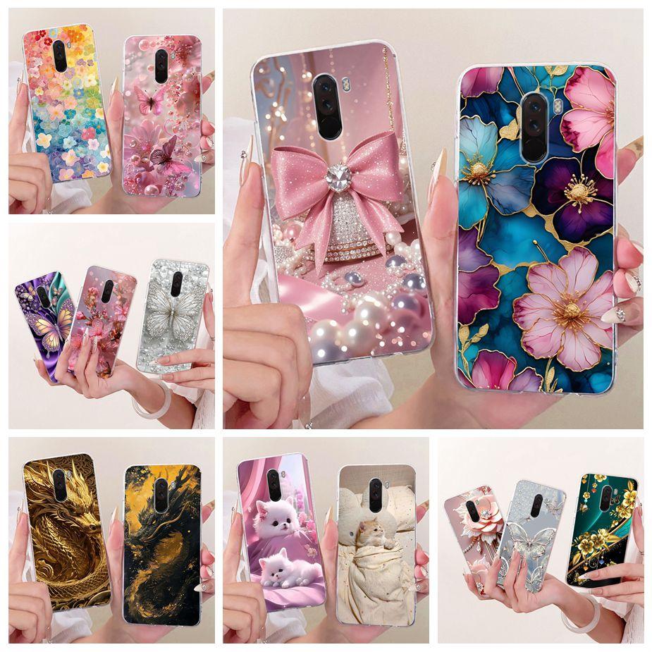 For Xiaomi Pocophone F1 Case Luxury Bow Flowers Painted Cover 6.18'' Soft TPU Phone Case For Xiaomi Poco F1 PocoF1 Fundas Bumper