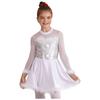 Girls Christmas Shiny Sequin Dance Dress Long Sleeve Feather Keyhole Back Jumpsuit Dress Performance Costume