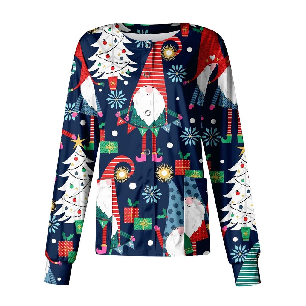 Women's Casual Long Sleeve Single Breasted Christmas Printed Dry-nurse Top
