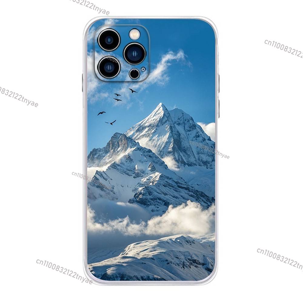Natural Scenery Snow Mountain Phone Case for iPhone 16,15,14,13,12,11Pro,Max,17,Air,E,Mini Fingerprint Anti-Shock Rear Cover TPU