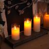 Homemory Flickering Flameless Battery Operated Acrylic LED Pillar Candles with Remote Control and Glass Set of 3 Candles, Timer, Effect, White,