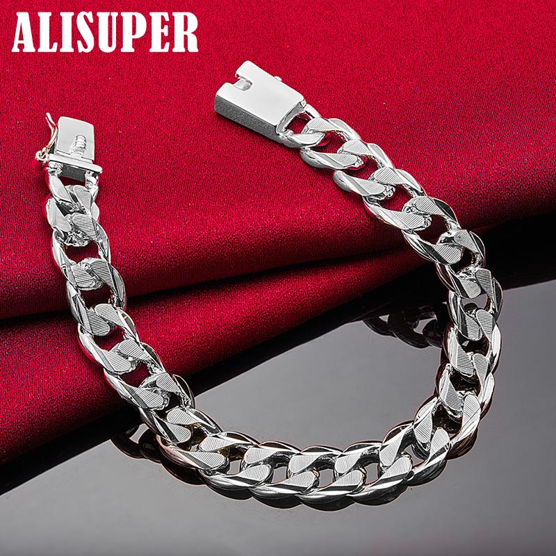 Ювелирные изделия из стерлингового серебра 925 пробы с боковой цепочкой и квадратной пряжкой шириной 10 мм