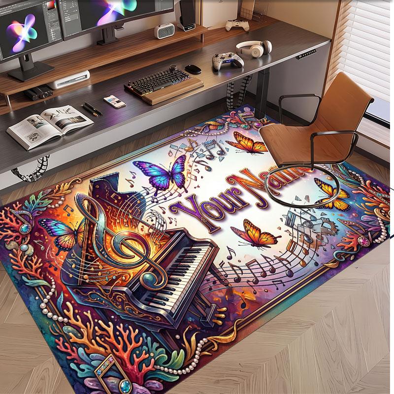 Music General Theme Soft Crystal Velvet Rug Custom Name & Text Print Non Slip Floor Rug for Bedroom Living Room