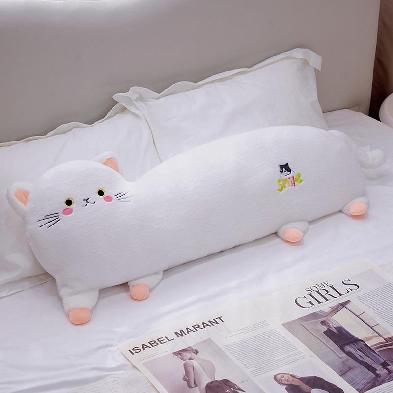 Adorable Gray White And Pink Plush Cat Pillow Soft And Cuddly For Childrens Playtime And Decor