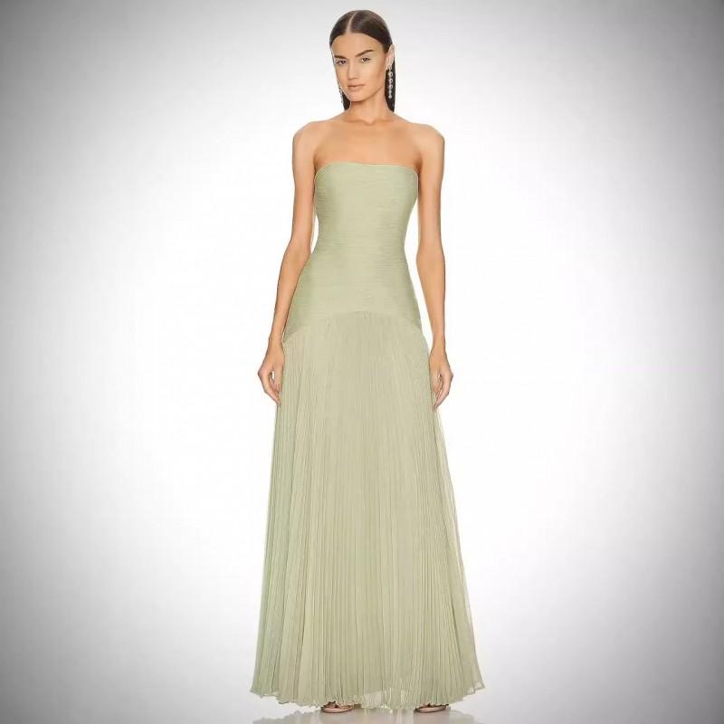 Womens Casual Pleated Tube Dress Solid Color Slim Fit Street Style Party Daily Wear