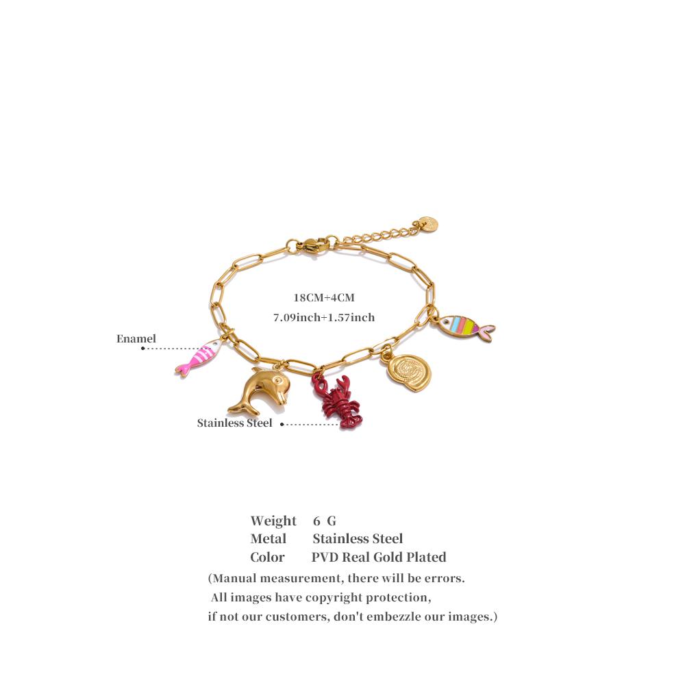 Eetit Ocean Style Enamel Fish Shell Lobster Drop Charm Bracelet Bangle for Women Summer Stainless Steel Arrivals Wrist Jewellery