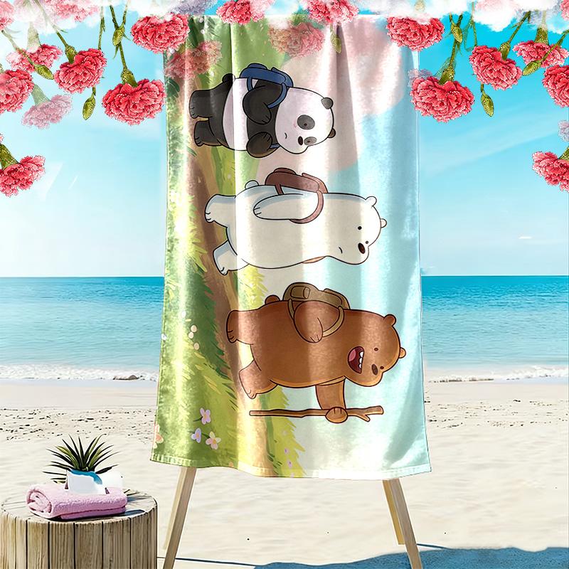 We Bare Bears Print Beach Towel, Large Soft Quick Dry Towel for Beach Camping Swimming