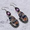 Natural Sodalite, Amethyst Gemstone 925 Sterling Silver Earring 2.76" W2t36