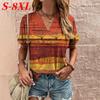 S-8XL Plus Size Vintage Women T-Shirt Summer V-Neck Short Sleeve Tees Tops Casual Harajuku T Shirt for Women Streetwear Pullover