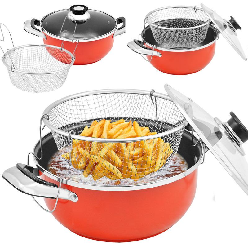 Простой дизайн, бытовая фритюрница из нержавеющей стали с антипригарным покрытием, 24/26 см, с корзиной