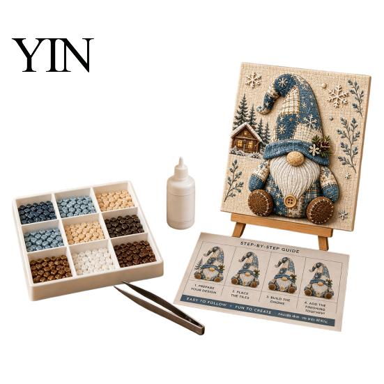 Therapeutic Crafting Projects Gnome Mosaic Art Kit for Adults, DIY Xmas Craft Set, Autumn Relaxing Healing Hobby Kits Winter Coastal Gnome,