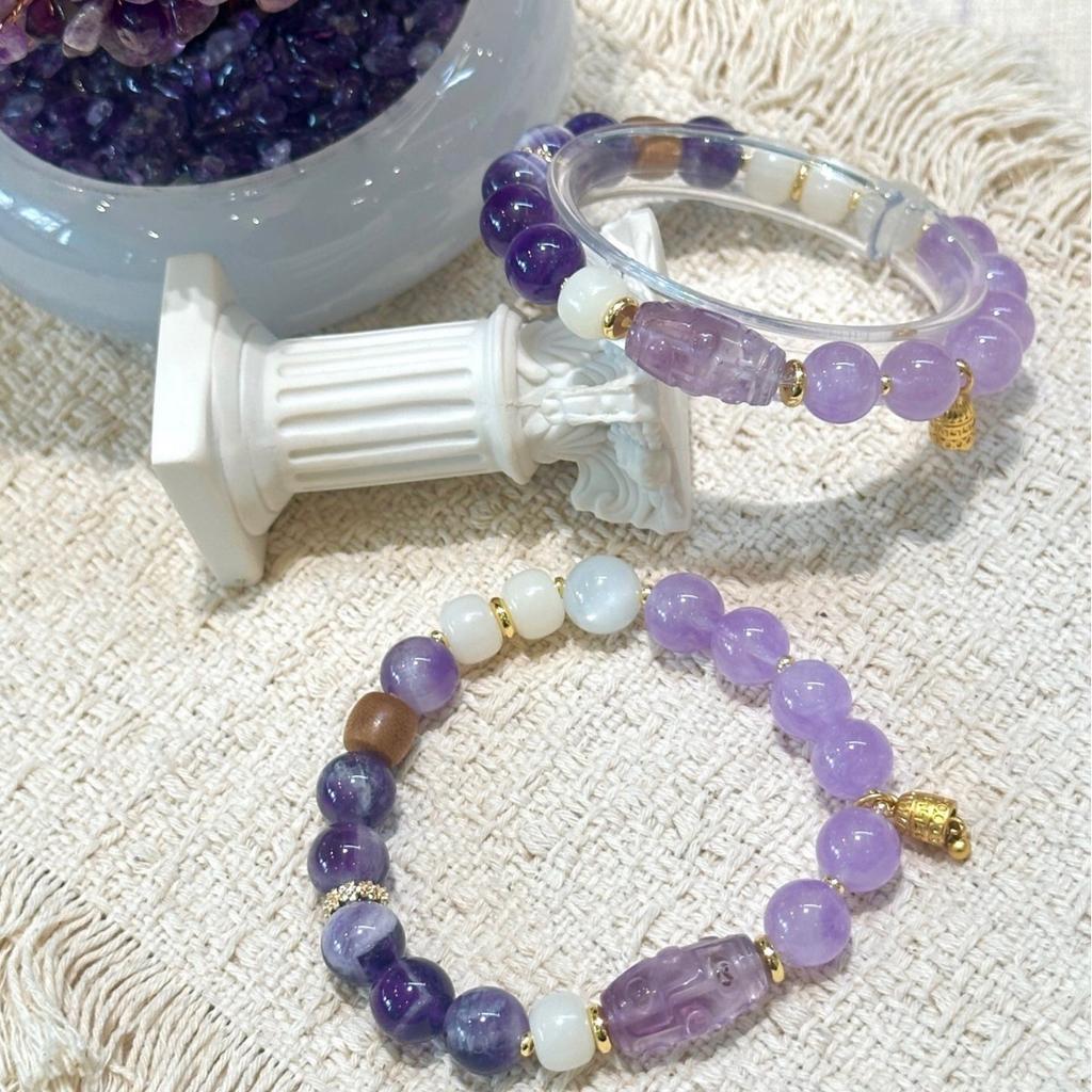Original amethyst dzi bead bracelet, dream crystal agarwood bodhi root white moonlight purple jade multi-treasure bracelet