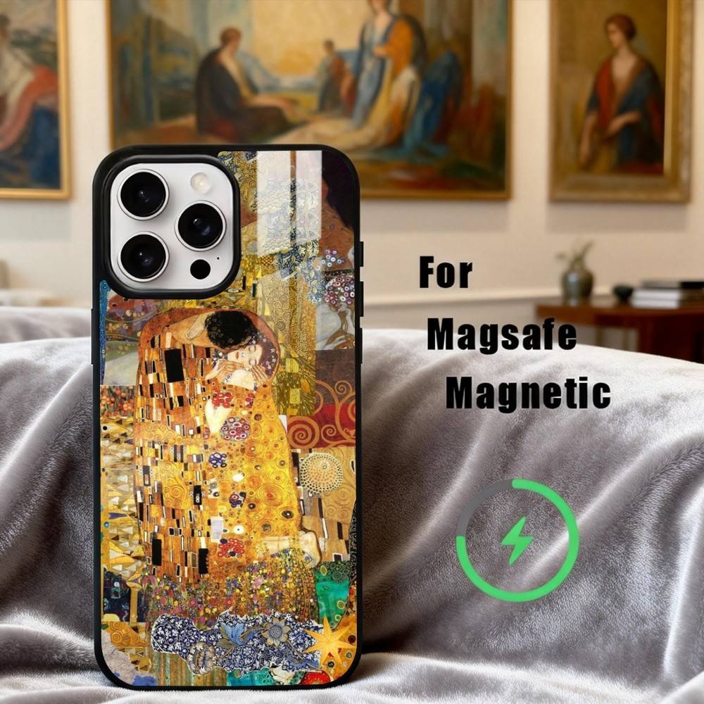 Чехол для телефона с картиной Густава Климта «Поцелуй» Для iPhone 17, 16, 15, 14, 13, 12, 11 Plus, Pro Max Магнитный Для беспроводной зарядки Magsafe
