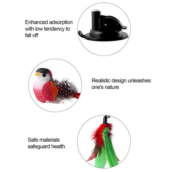 Кошачья перьевая палочка-игрушка Интерактивная дразнилка для котят с присоской 2 режима игры Кошачья палочка-игрушка для домашних упражнений и развлечений