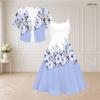 Women Plus Size Two Piece Dress Set V Neck Short Sleeve Tie Front Shrug Strappy Flared Black Gold Printed Dress
