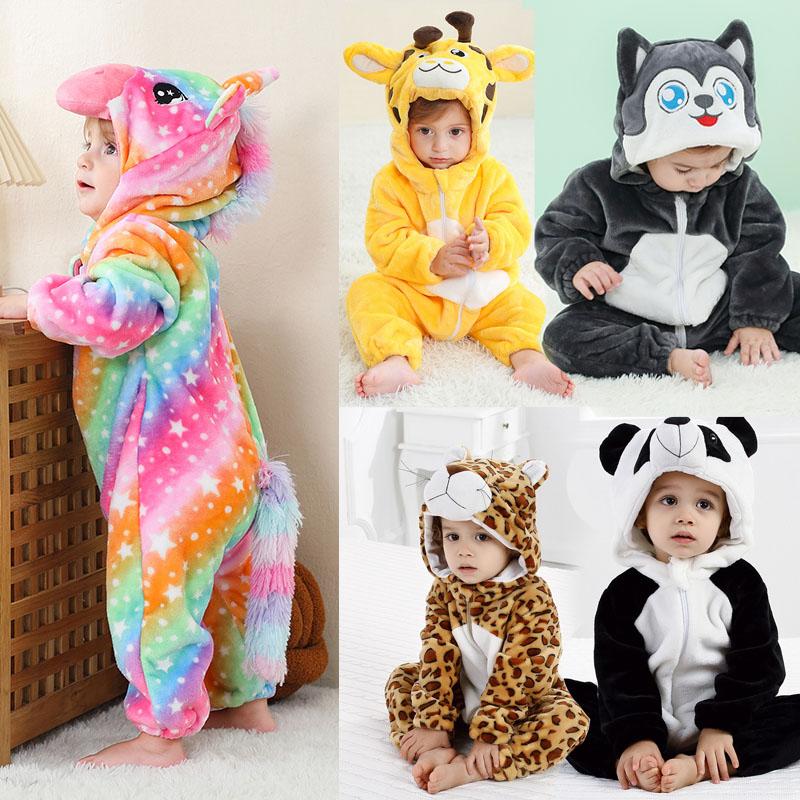 Baby Rompers Kigurumi Animal Leopard,Husky,Giraffe Cosplay Hooded Warm Pajamas for Toddler Boys Girls Clothes Newborn Sleepwear Pyjama Clothing