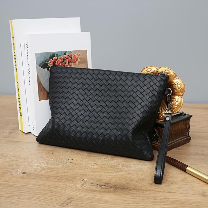 Men Casual Black Wristlet, Large Card Slot Wallet, Business Leisure Office Handbag, Mobile Phone and ID Storage Pouch