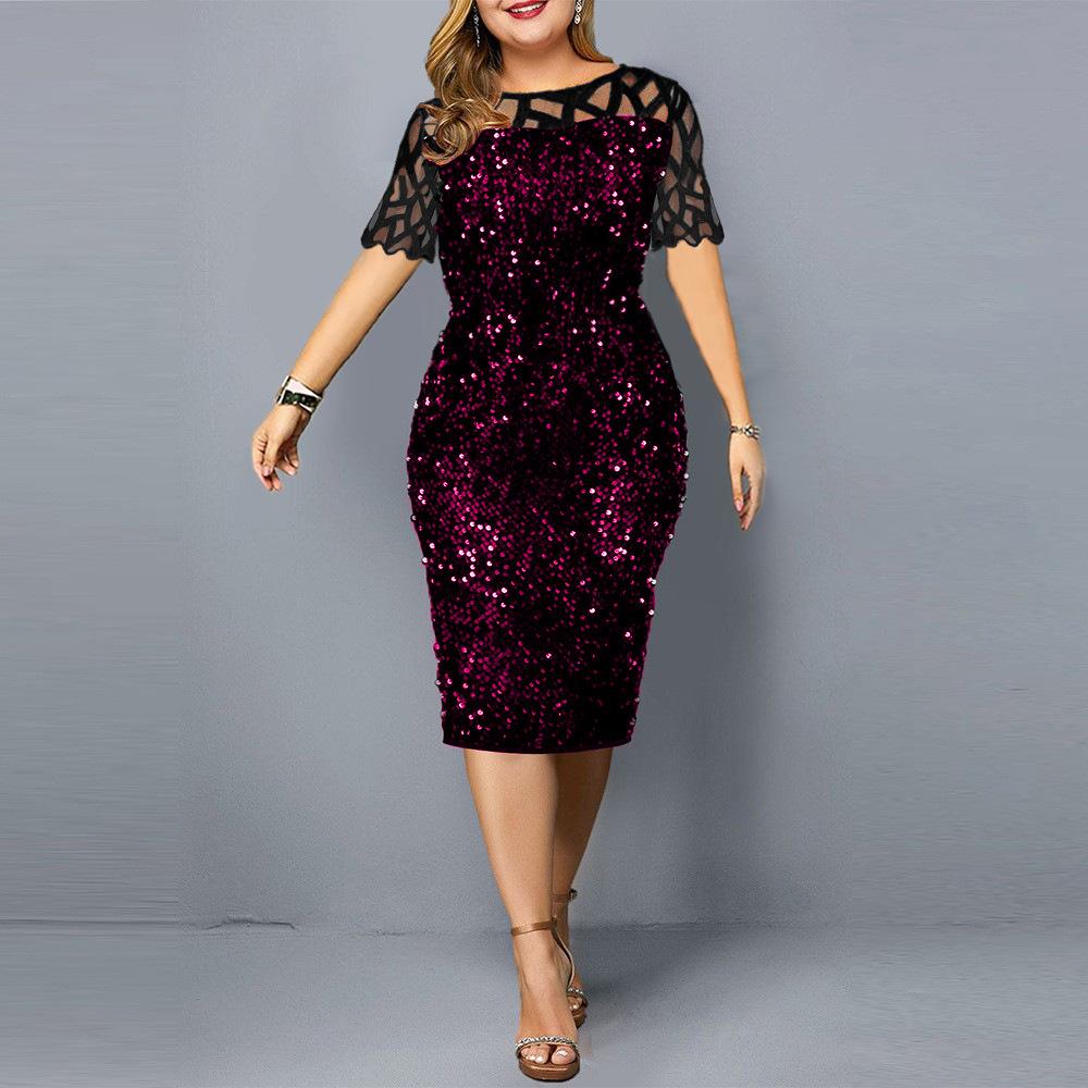 Summer Women's Dress Plus Size Personality Sequin Women's Short-sleeved Dress