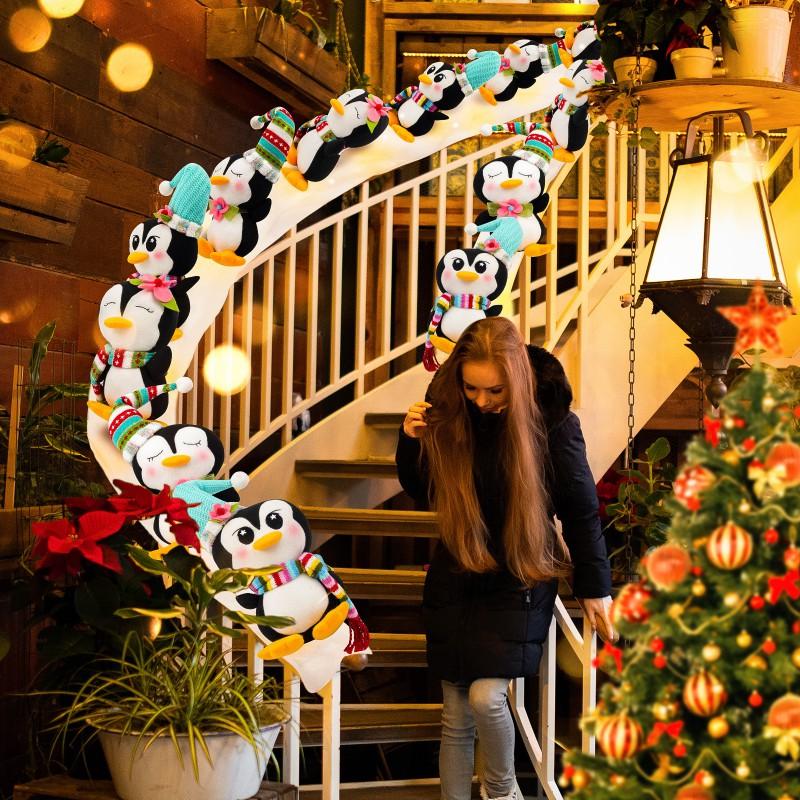 3 Christmas Penguins Slide Plush Decor Stair Handrail Holiday Ornament