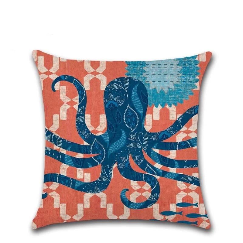 Подушка из хлопка и льна с рисунком морской черепахи и русалки, наволочка для украшения автомобиля, дома, дивана, декоративная наволочка 40018