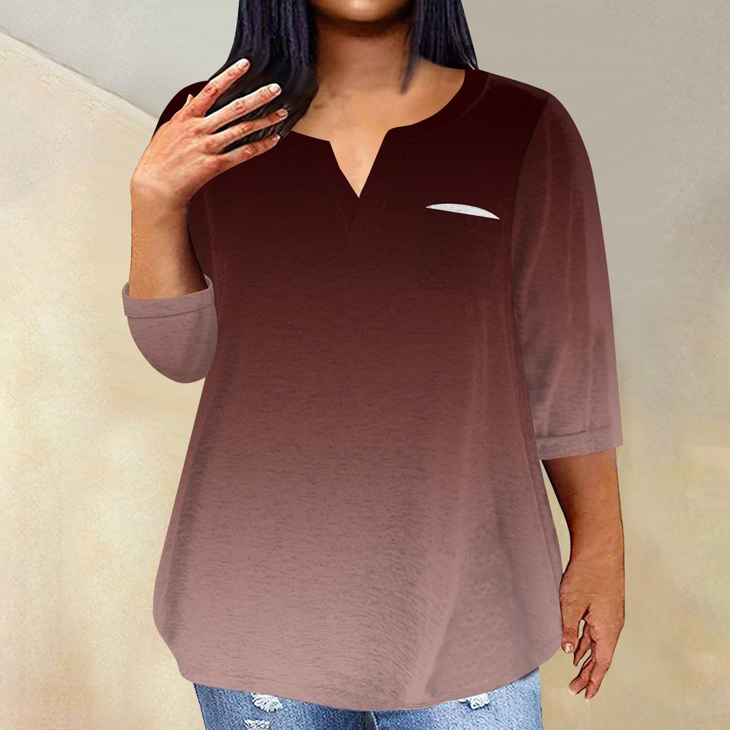 Женский модный повседневный пуловер с рукавами три четверти и V-образным вырезом с принтом, топ с рукавами 4/3