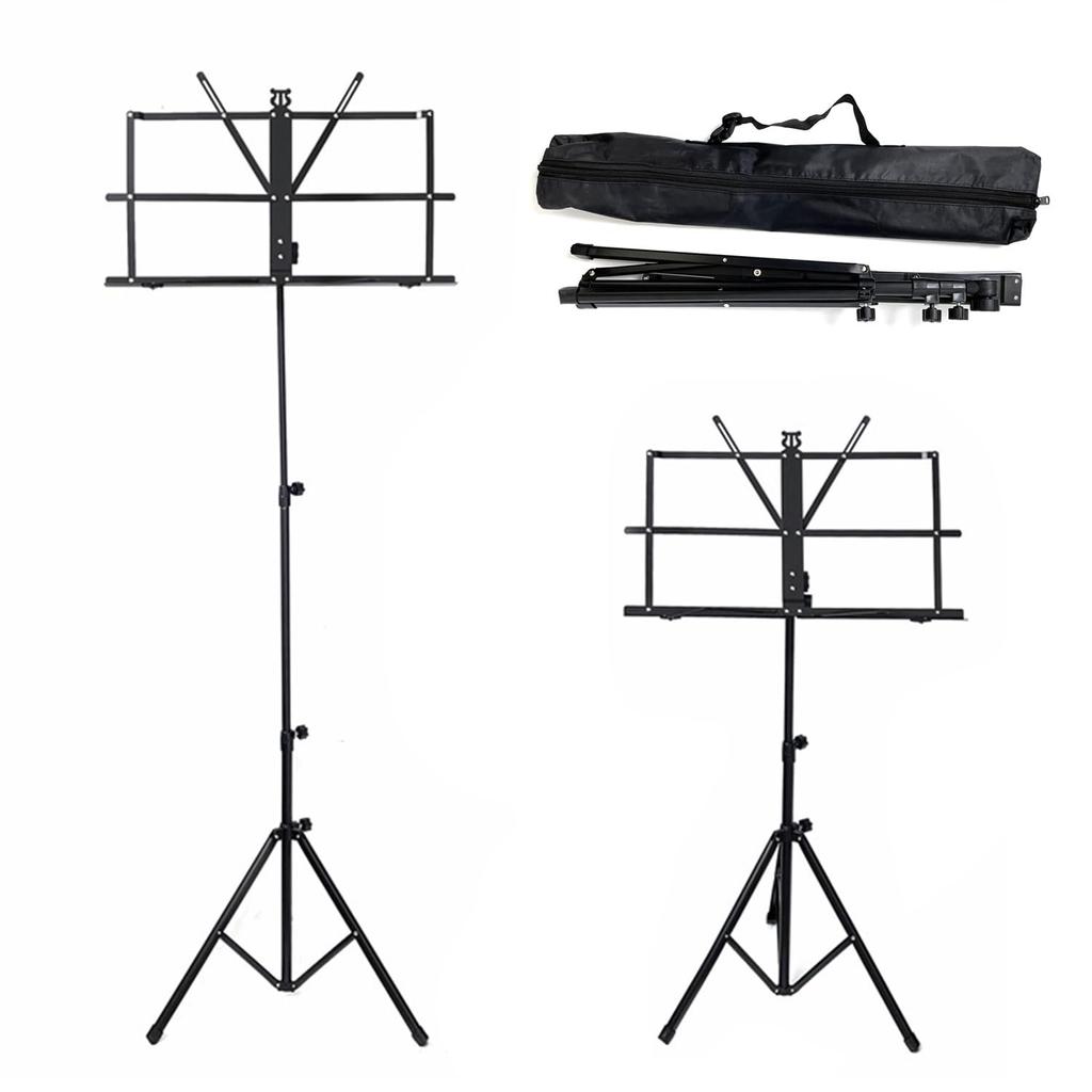 TOPAIM Lightweight Folding Music Stand with Storage Height and Angle Steel Suitable for Live and Recitals Bag, Adjustable, Extendable, Portable,