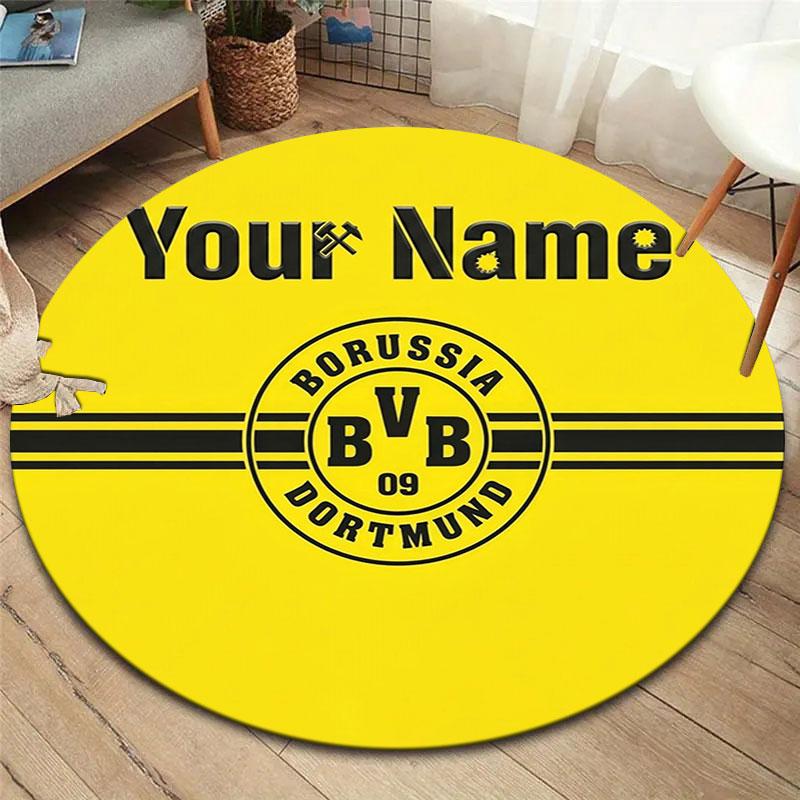 Borussia Custom Name Round Area Rug,Carpet Rug for Living Room Bedroom Sofa Playroom Decor,Non-slip Floor Mat