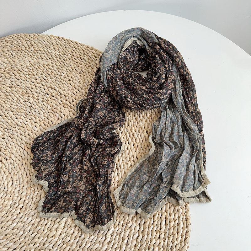 Корейский Хлопковый Ретро Шарф Весна И Осень Новый Цветочный Шарф Модный Женский Тонкий Дышащий Платок