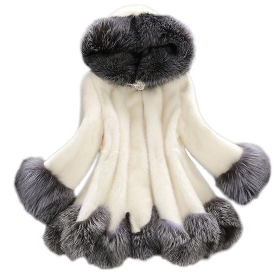 Overcoat Mid-length Hooded Design Faux Fur Women Outwear Coat for Winter