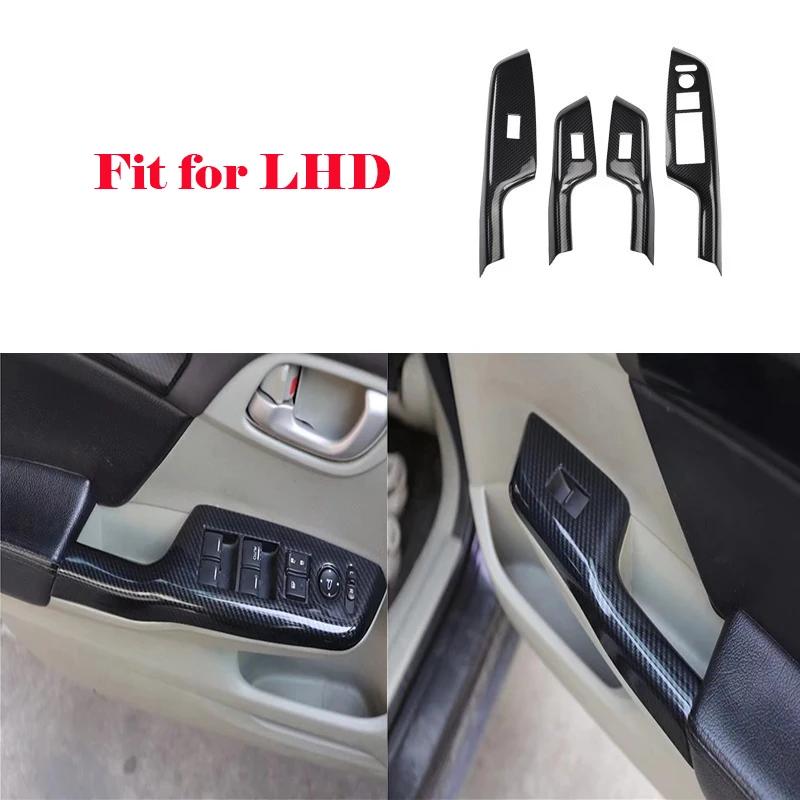 LHD RHD For Honda Civic 9TH 2012-2014 ABS carbon fiber Accessorie Window Glass Lift Switch gear shift Panel rearview cap Cover