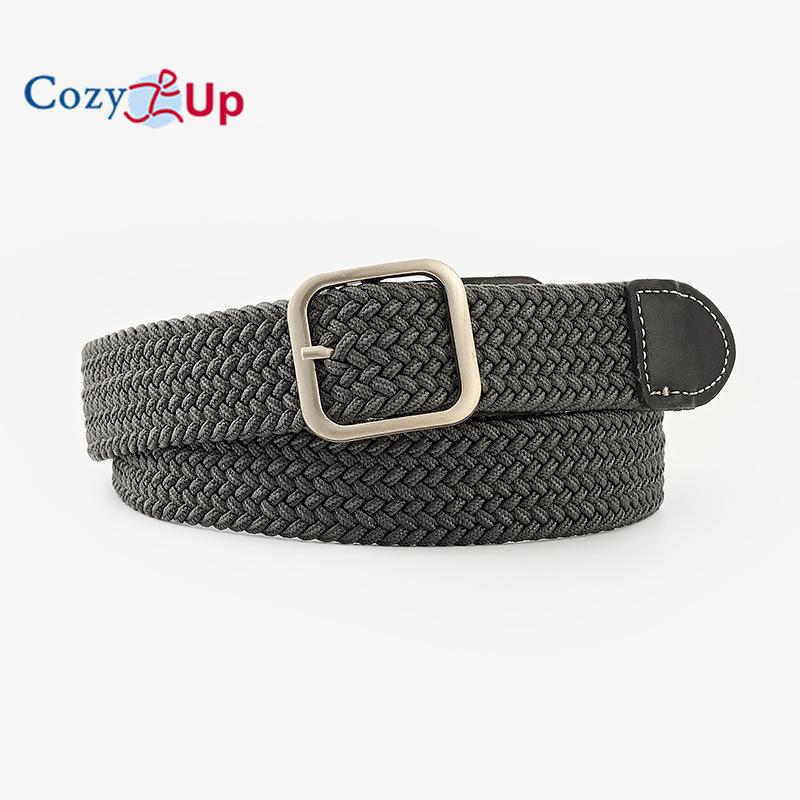 Эластичные плетеные джинсы унисекс с повседневным холщовым ремнем с квадратной пряжкой