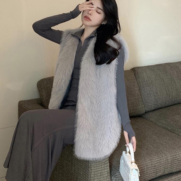 Осенне-зимняя женская роскошная меховая безрукавка из искусственного меха, женская рождественская куртка без рукавов из искусственного меха лисы