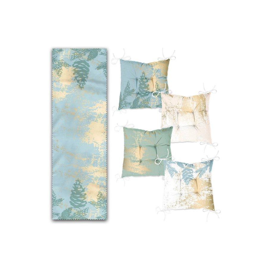 Набор подушек для стула с мраморным узором и цифровой печатью / 4 квадратных подушки для стула 40×40 см и 1 дорожка