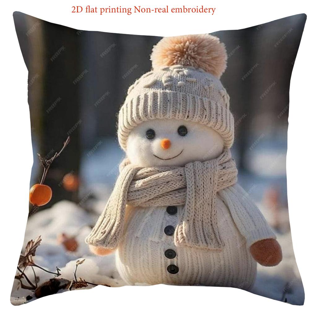 Winter Snowman Patterned 2D Flat Printing Pillows Polyester pillowcase, sofa decorative cushion cov Headboard Pillow