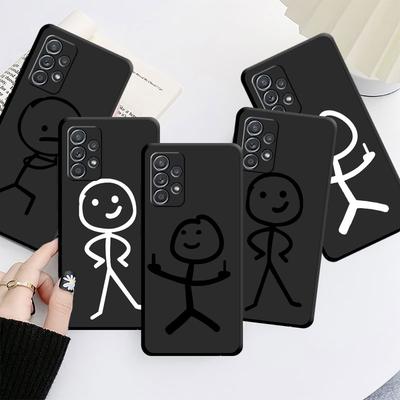 Мультяшный спичечный человечек Чехол для Samsung Galaxy A52 A53 A13 A12 A32 A33 A51 A21s A71 A23 A31 A22 5G Черный корпус телефона