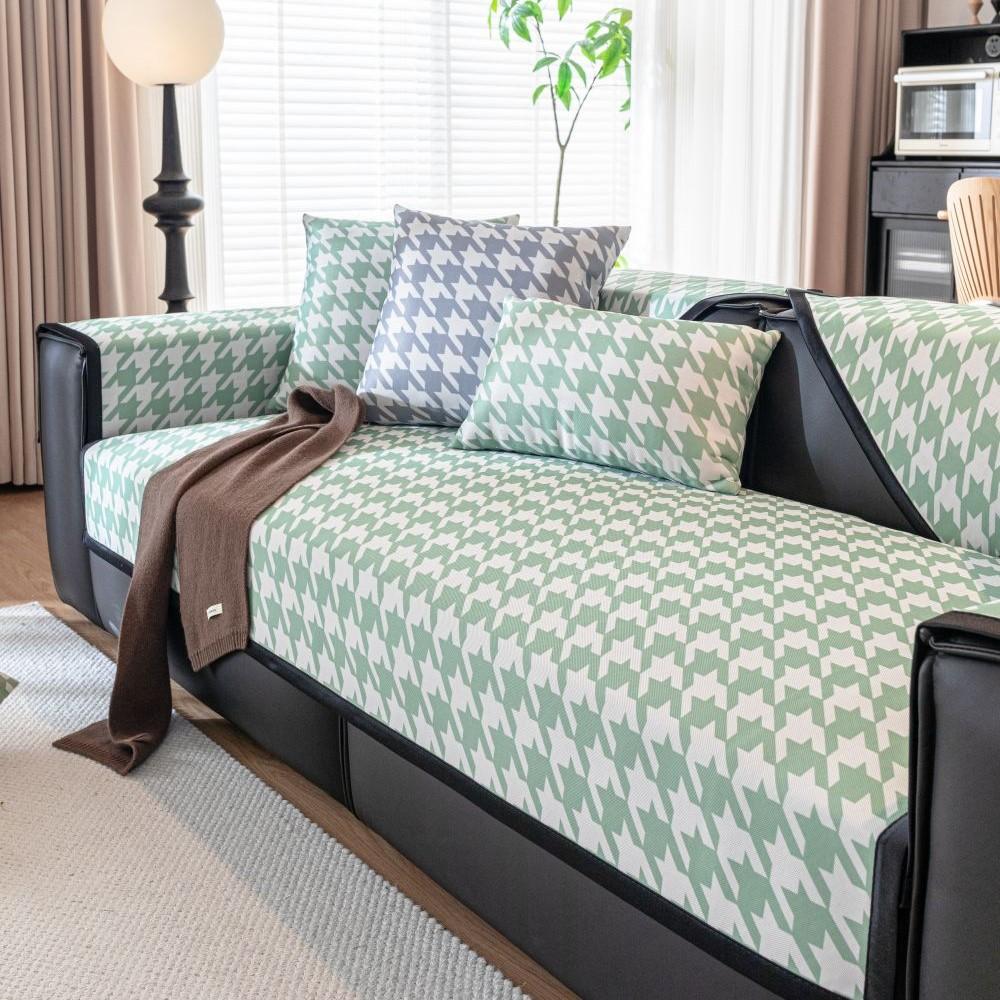 Чехол для дивана из ледяного шелка с узором «гусиные лапки», универсальный для всех сезонов, чехол для дивана, украшение для гостиной, нескользящий коврик для диванной подушки