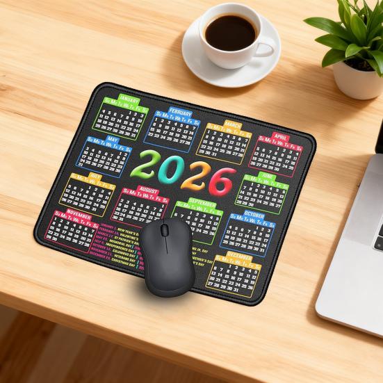 Календарь 2026 года Коврик для мыши с нескользящей резиновой основой Прошитый край Прямоугольный Водонепроницаемый Домашний Офисный Игровой Компьютер Ноутбук Коврик для мыши Настольный коврик