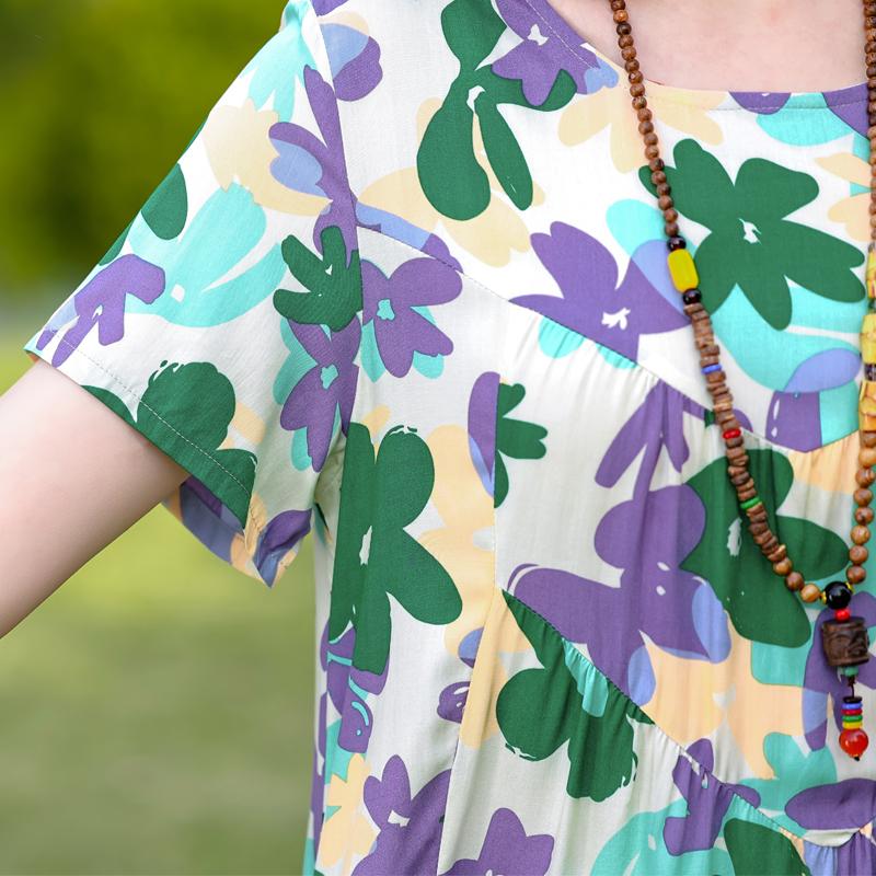 Плюс Размер Элегантные Женские Летние Платья Винтажная Одежда Короткие Рукава Свободные Длинные Платья