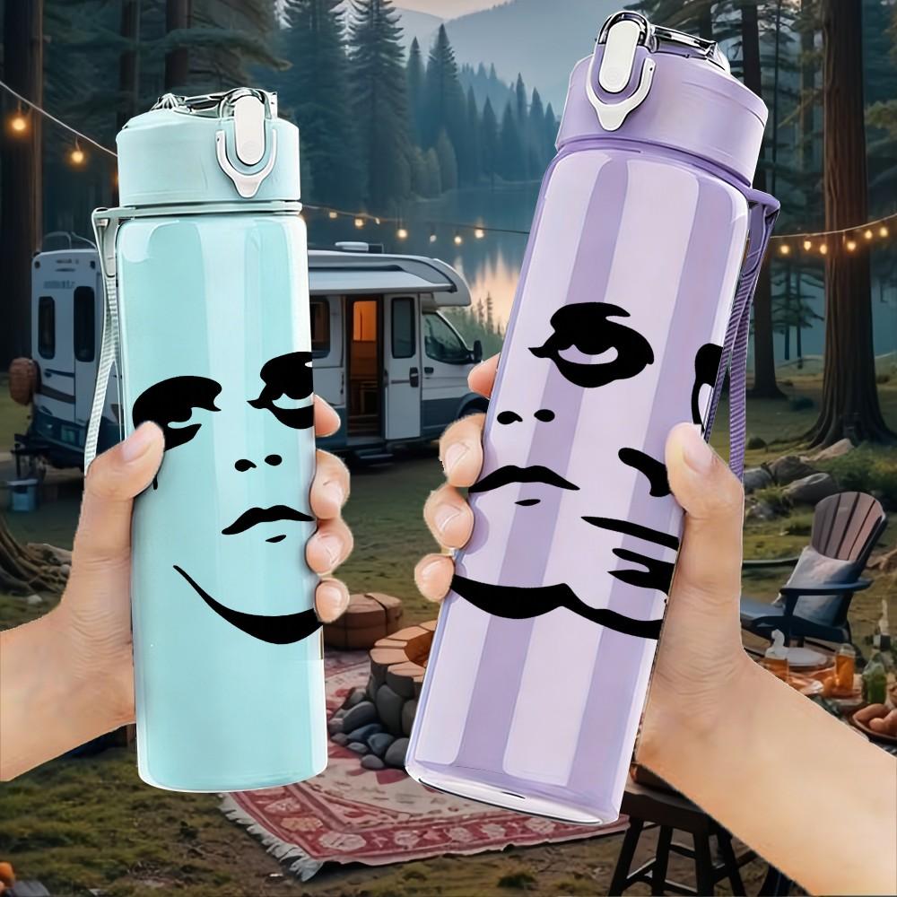 1PC Man Face Portrait Black White Print 750ml Color Plastic Sports Water Bottle Leakproof Flip Straw Lid Suitable for Sports Office Home Use