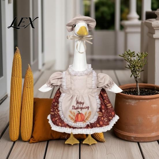 Festive Goose Clothes for Harvest Celebrations Thanksgiving Porch Outfits 23" Statue, Fall Maple Leaf Reusable Outfit 23 Inch Statues Pumpkin Clothes,