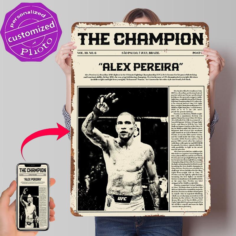 Alex Pereira The Champion Tinplate Poster Customized Wall Art Retro Vintage Metal Signs for Fans Gaming Room Decoration Cozy