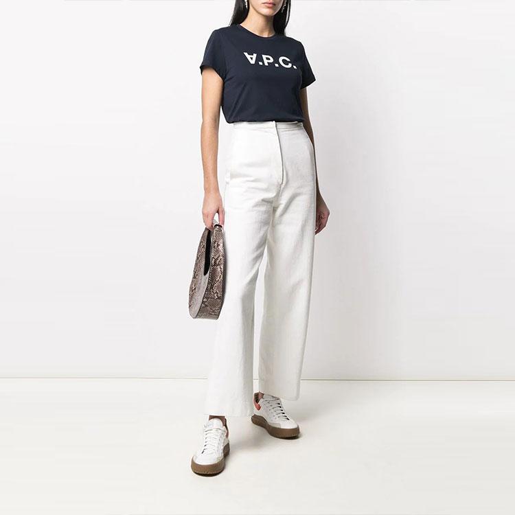 A.P.C. FW21 Logo Printed Round Neck Short Sleeve T-Shirt Women tops Blue COBQXF26944-IAK