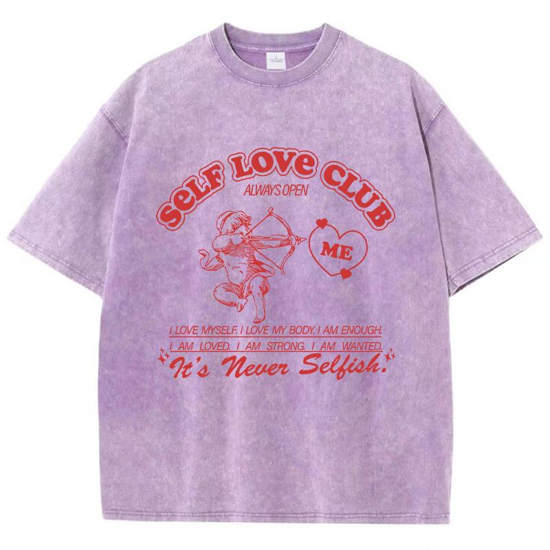 Футболка уличная женская хлопковая стираная Self Love Club Always Open с принтом стрелы Купидона, модная свободная футболка, женская одежда