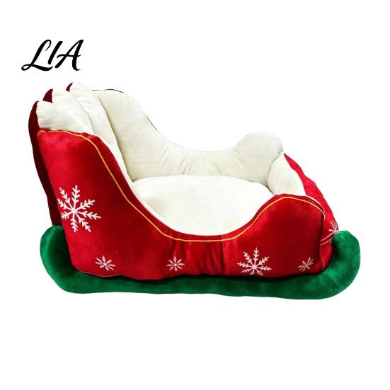 Small Medium Dog Bed Christmas Sleigh Shaped Pet Bed, Cozy Holiday Cat Sofa Anti?Slip Base Indoor Cave Soft Cushion, Washable Sleeping for Cats Dogs
