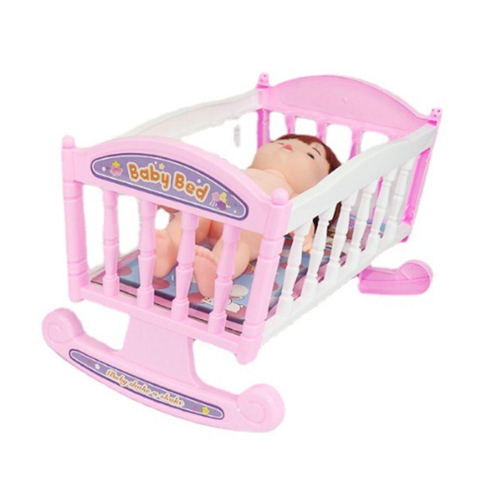Furniture Toys Baby Doll Rocking Bed Infant Carriage Doll Rocking Crib Baby Bed Cradle Kids Toy