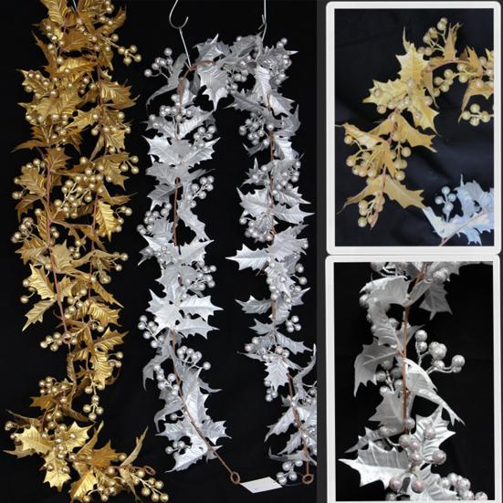 Рождественский блестящий лист-трость, праздничный имитационный дизайн, кулон, декоративный, экологически чистый, золотой, серебряный, декор из ротанга