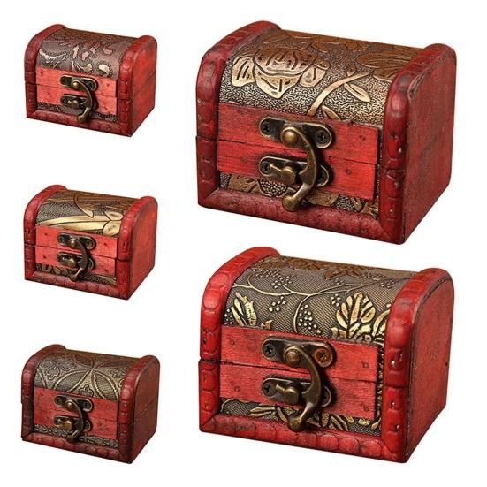 Wooden Box Vintage Style Floral Craft Old Memory Touch Jewelry Storage Wooden Treasure Case for Collection