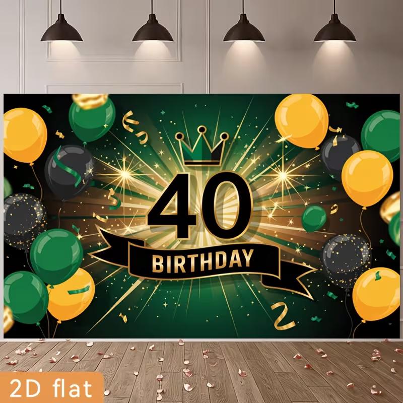Двумерный фон для 40-летия Зеленый Золотой Шары и Корона Тематический Фон для Фотографирования