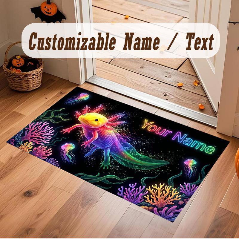 Axolotl Theme Soft Crystal Velvet Rug Custom Name & Text Print Non Slip Floor Rug for Bedroom Living Room