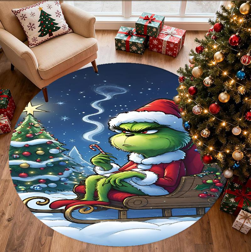 The Grinch Pattern Round Rug, Indoor/Outdoor Mat, for Picnic, Gameroom, Bedroom, Office, Living Room, Home Decor Carpet, Birthday Gift